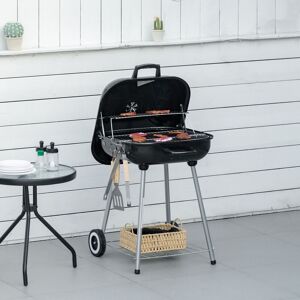 OUTSUNNY BBQ Charcoal Smoker Grill Trolley with 2 Wheels & Grilling Utensils in Black Black OUTSUNNY BBQ Charcoal Smoker Grill Trolley with 2 Wheels & Grilling Utensils in Black Black