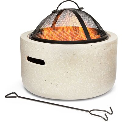 VonHaus Fire Pit with BBQ Cooking Grill for Garden Outdoor Patio in Beige Beige VonHaus Fire Pit with BBQ Cooking Grill for Garden Outdoor Patio in Beige Beige