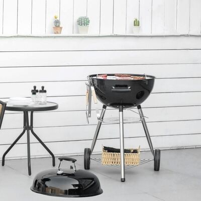 OUTSUNNY Portable Kettle Charcoal Grill BBQ Smoker w/ Cover, Lid, & Thermometer in Black Black OUTSUNNY Portable Kettle Charcoal Grill BBQ Smoker w/ Cover, Lid, & Thermometer in Black Black