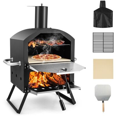 Costway Outdoor Pizza Oven 2-layer Wood Fired BBQ Pizza Maker W/Grill Barbecue in Black Black Costway Outdoor Pizza Oven 2-layer Wood Fired BBQ Pizza Maker W/Grill Barbecue in Black Black