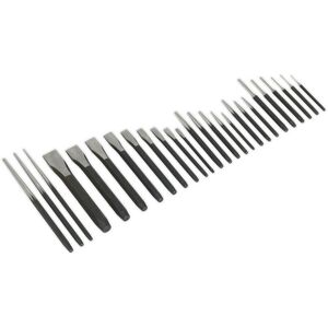 Loops 26 Piece Steel Punch & Chisel Set - Hardened & Tempered - Corrosion Resistant in Metallics Metallics Loops 26 Piece Steel Punch & Chisel Set - Hardened & Tempered - Corrosion Resistant in Metallics Metallics