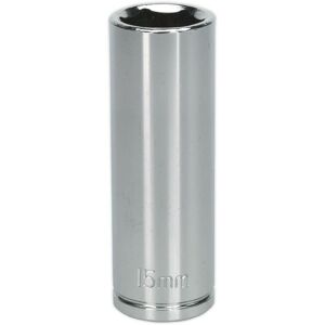 Loops 15mm Chrome Plated Deep Drive Socket - 3/8" Square Drive High Grade Carbon Steel in Metallics Metallics Loops 15mm Chrome Plated Deep Drive Socket - 3/8" Square Drive High Grade Carbon Steel in Metallics Metallics