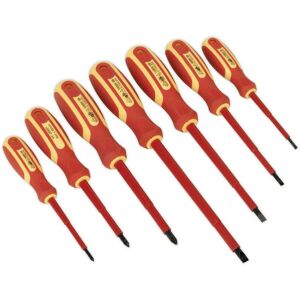 Loops 7 PACK VDE Screwdriver Set - 1000V Shock Proof Insulated Shafts Slotted Phillips Multicolor Loops 7 PACK VDE Screwdriver Set - 1000V Shock Proof Insulated Shafts Slotted Phillips Multicolor