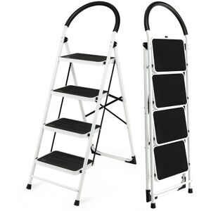 Costway Portable 4-Step Ladder Heavy Duty Safety Anti-Slip Steel Ladder With Handgrip in White Size: 1500mm x 560mm White 1500mm x 560mm Costway Portable 4-Step Ladder Heavy Duty Safety Anti-Slip Steel Ladder With Handgrip in White Size: 1500mm x 560mm White 1500mm x 560mm