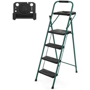 Gymax Folding Step Ladder Metal 4-Step Ladder With Tool Tray Step Stool in Black Black Gymax Folding Step Ladder Metal 4-Step Ladder With Tool Tray Step Stool in Black Black