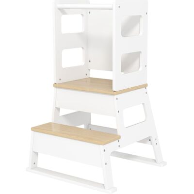 AIYAPLAY 2 in 1 Toddler Tower w/ Chalkboard, Safety Rail, for Kitchen, Sink in White White AIYAPLAY 2 in 1 Toddler Tower w/ Chalkboard, Safety Rail, for Kitchen, Sink in White White