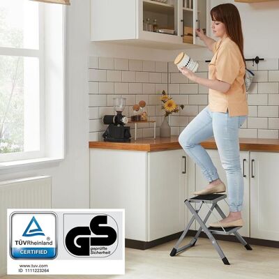 SONGMICS Heavy Duty Folding Ladder with 2 Steps & Anti Slip Mat in Grey Grey SONGMICS Heavy Duty Folding Ladder with 2 Steps & Anti Slip Mat in Grey Grey