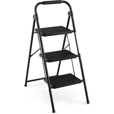 Costway 3 Step Household Office Ladder Folding Step Ladder Portable Step Stool in Black Black Costway 3 Step Household Office Ladder Folding Step Ladder Portable Step Stool in Black Black