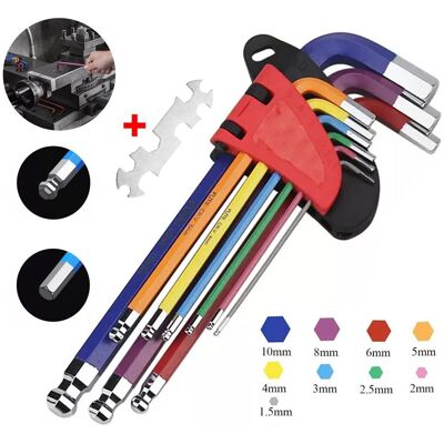 Hinsinc New Allen Key Set Metric Ball Star End Hex Long Folding Wrench Multicolor Hinsinc New Allen Key Set Metric Ball Star End Hex Long Folding Wrench Multicolor