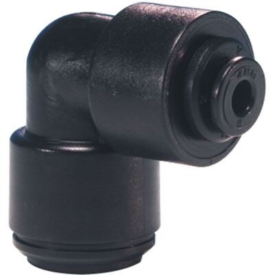 John Guest Push Fit 12mm to 10mm 90 degree Reducing Elbow - Caravan in Black Black John Guest Push Fit 12mm to 10mm 90 degree Reducing Elbow - Caravan in Black Black