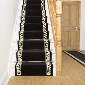 runrug Zebra Border Stair Carpet Runner in Black Size: 60 cm x 660 cm Black 60 cm x 660 cm runrug Zebra Border Stair Carpet Runner in Black Size: 60 cm x 660 cm Black 60 cm x 660 cm