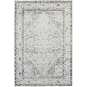 Kukoon Silver Grey Green Distressed Bordered Medallion Non Slip Washable Low Pile Rug Size: 160 cm x 230 cm Silver 160 cm x 230 cm Kukoon Silver Grey Green Distressed Bordered Medallion Non Slip Washable Low Pile Rug Size: 160 cm x 230 cm Silver 160 cm x 230 cm