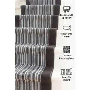 Kukoon Grey & Black Striped Cut to Measure Stair Carpet Runner Rug 60cm Wide Size: 60 cm x 1140 cm Grey 60 cm x 1140 cm Kukoon Grey & Black Striped Cut to Measure Stair Carpet Runner Rug 60cm Wide Size: 60 cm x 1140 cm Grey 60 cm x 1140 cm