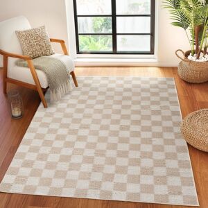 Livabliss Fossay Shag-Washable Beige Brown Green Grey Pink Cream Checkered Rug Size: 140 cm x 200 cm Beige 140 cm x 200 cm Livabliss Fossay Shag-Washable Beige Brown Green Grey Pink Cream Checkered Rug Size: 140 cm x 200 cm Beige 140 cm x 200 cm