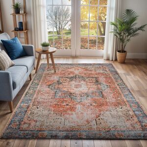 Livabliss Amelie-Washable Terracotta Traditionnal Vintage Boho Living Dining Rug Size: 60 cm x 90 cm Terracotta 60 cm x 90 cm Livabliss Amelie-Washable Terracotta Traditionnal Vintage Boho Living Dining Rug Size: 60 cm x 90 cm Terracotta 60 cm x 90 cm