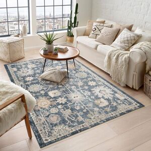 Desire Rugs Maia Washable Lagoon Floral Traditional Area Rug Non-Slip Living Room in Navy Size: 60 cm x 220 cm Navy 60 cm x 220 cm Desire Rugs Maia Washable Lagoon Floral Traditional Area Rug Non-Slip Living Room in Navy Size: 60 cm x 220 cm Navy 60 cm x 220 cm