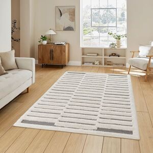 Desire Rugs Freya Living Room Area Rug 3D Embossed Modern Stripe Bar Design in Cream Size: 120 cm x 170 cm Cream 120 cm x 170 cm Desire Rugs Freya Living Room Area Rug 3D Embossed Modern Stripe Bar Design in Cream Size: 120 cm x 170 cm Cream 120 cm x 170 cm