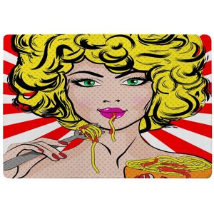 Benjamin Tate Design Pop Art Young Woman Eating Spaghetti Designer Rug in Natural Size: Large Natural Large Benjamin Tate Design Pop Art Young Woman Eating Spaghetti Designer Rug in Natural Size: Large Natural Large