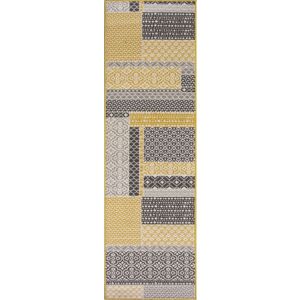 Kukoon Runner Rug Yellow Ochre Grey Traditional Patchwork Area Rug Size: 70 cm x 300 cm Yellow 70 cm x 300 cm Kukoon Runner Rug Yellow Ochre Grey Traditional Patchwork Area Rug Size: 70 cm x 300 cm Yellow 70 cm x 300 cm