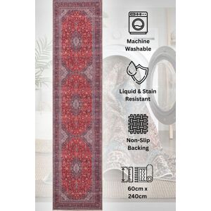 Kukoon Washable Runner Rug Red Oriental Long Hallway Carpet Mat 60cm x 240cm Size: 60 cm x 240 cm Red 60 cm x 240 cm Kukoon Washable Runner Rug Red Oriental Long Hallway Carpet Mat 60cm x 240cm Size: 60 cm x 240 cm Red 60 cm x 240 cm