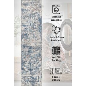 Kukoon Washable Runner Rug Blue Abstract Long Hallway Carpet Mat 60cm x 240cm in Mid Blue Size: 60 cm x 240 cm Mid Blue 60 cm x 240 cm Kukoon Washable Runner Rug Blue Abstract Long Hallway Carpet Mat 60cm x 240cm in Mid Blue Size: 60 cm x 240 cm Mid Blue 60 cm x 240 cm