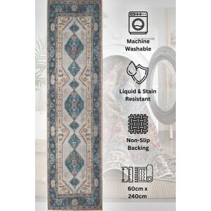 Kukoon Washable Runner Rug Blue Traditional Long Hallway Carpet Mat 60cm x 240cm in Teal Size: 60 cm x 240 cm Teal 60 cm x 240 cm Kukoon Washable Runner Rug Blue Traditional Long Hallway Carpet Mat 60cm x 240cm in Teal Size: 60 cm x 240 cm Teal 60 cm x 240 cm