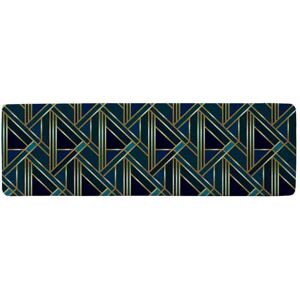 Benjamin Tate Design Gold & Teal Geometric Pattern Runner Rug in Natural Size: 67 cm x 230 cm Natural 67 cm x 230 cm Benjamin Tate Design Gold & Teal Geometric Pattern Runner Rug in Natural Size: 67 cm x 230 cm Natural 67 cm x 230 cm