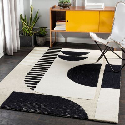 Livabliss Brooklyn-Hand Tufted Cream Black Wool Modern Living Dining Bedroom Rug Size: 150 cm x 230 cm Black 150 cm x 230 cm Livabliss Brooklyn-Hand Tufted Cream Black Wool Modern Living Dining Bedroom Rug Size: 150 cm x 230 cm Black 150 cm x 230 cm