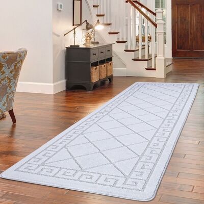 Smart Living Tribela Heavy Duty Machine Washable Hallway Kitchen Non Slip Door Mat in Silver Size: 60 cm x 220 cm Silver 60 cm x 220 cm Smart Living Tribela Heavy Duty Machine Washable Hallway Kitchen Non Slip Door Mat in Silver Size: 60 cm x 220 cm Silver 60 cm x 220 cm