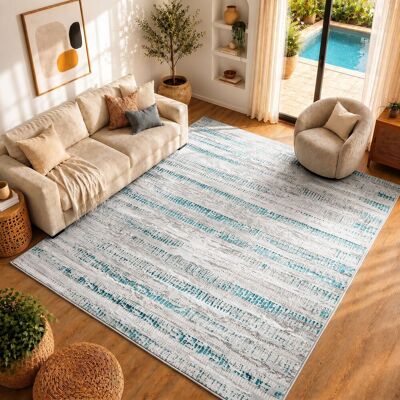 MAEVA BREST - Gray/Blue Rug - 160x213cm - Durable, OEKO-TEX Certified MAEVA BREST - Gray/Blue Rug - 160x213cm - Durable, OEKO-TEX Certified