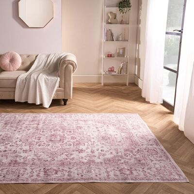 OHS Vintage Print Washable Rug Non Slip Floor Carpet Mat Runners in Pink Size: 120 cm x 170 cm Pink 120 cm x 170 cm OHS Vintage Print Washable Rug Non Slip Floor Carpet Mat Runners in Pink Size: 120 cm x 170 cm Pink 120 cm x 170 cm