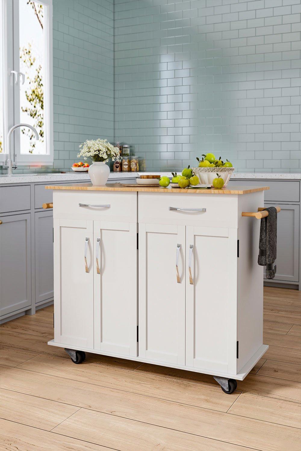 Living and Home Kitchen Trolley Cart with Drawers and Cabinets