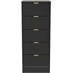 Ready Assembled 2 U Denver 5 Drawer Tall Bedside (Ready Assembled) in True Black True Black Ready Assembled 2 U Denver 5 Drawer Tall Bedside (Ready Assembled) in True Black True Black