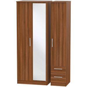 Ready Assembled 2 U Trent Tall Triple Mirror + Drawer Wardrobe (Ready Assembled) in Walnut Walnut Ready Assembled 2 U Trent Tall Triple Mirror + Drawer Wardrobe (Ready Assembled) in Walnut Walnut