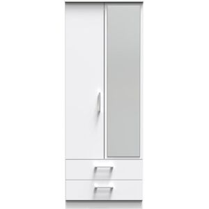 Ready Assembled 2 U Cornwall Tall 2 Door 2drw Mirrored Wardrobe (Ready Assembled) in White White Ready Assembled 2 U Cornwall Tall 2 Door 2drw Mirrored Wardrobe (Ready Assembled) in White White