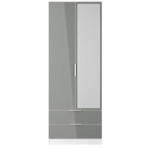Ready Assembled 2 U Dover Tall 2 Door 2drw Mirrored Wardrobe (Ready Assembled) in Mid Grey Mid Grey Ready Assembled 2 U Dover Tall 2 Door 2drw Mirrored Wardrobe (Ready Assembled) in Mid Grey Mid Grey