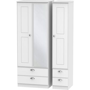 Ready Assembled 2 U Albert Tall Triple 2 Drawer Mirror + Drawer Wardrobe (Ready Assembled) in White White Ready Assembled 2 U Albert Tall Triple 2 Drawer Mirror + Drawer Wardrobe (Ready Assembled) in White White