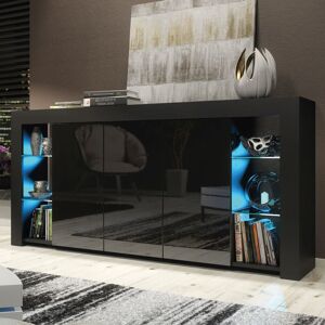 Mex Furniture LTD Sideboard with LED Lighting & Gloss Doors / 164cm in Black Black Mex Furniture LTD Sideboard with LED Lighting & Gloss Doors / 164cm in Black Black