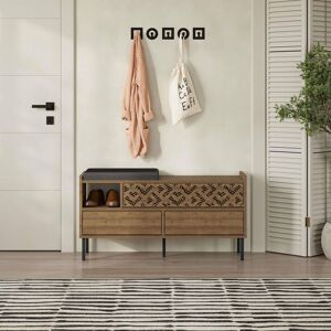 Decortie Heaton' Modern Shoe Storage Bench with 3 Drop-Down Doors 111cm in Dark Brown Size: 1 Pack Dark Brown 1 Pack Decortie Heaton' Modern Shoe Storage Bench with 3 Drop-Down Doors 111cm in Dark Brown Size: 1 Pack Dark Brown 1 Pack