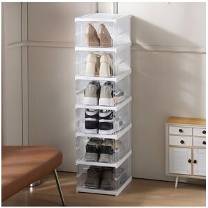 Living and Home 6-Tier Foldable Shoe Boxes Shoes Rack with Door Shoe Storage Organiser in White White Living and Home 6-Tier Foldable Shoe Boxes Shoes Rack with Door Shoe Storage Organiser in White White