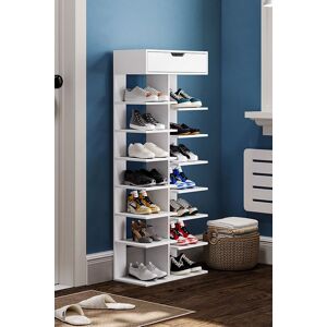 Living and Home 9/8 Tier Shoe Rack with Drawer Organizer Storage Shelf Hallway Shoe Rack in White Size: Medium White M Living and Home 9/8 Tier Shoe Rack with Drawer Organizer Storage Shelf Hallway Shoe Rack in White Size: Medium White M