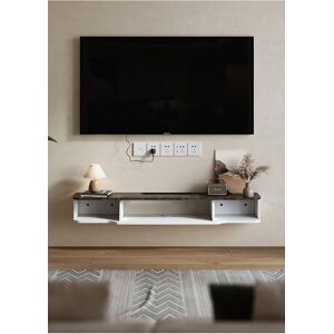 H&O Direct Floating TV Stand Wall Mounted TV Shelves Storage for Living Room in White White H&O Direct Floating TV Stand Wall Mounted TV Shelves Storage for Living Room in White White