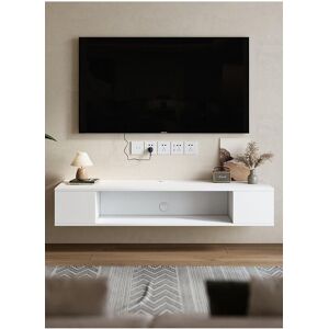 H&O Direct Modern Style Wall Mounted Floating TV Stand TV Unit Cabinet Shelf in White White H&O Direct Modern Style Wall Mounted Floating TV Stand TV Unit Cabinet Shelf in White White