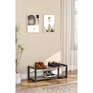 H&O Direct 2 Tiers Retro Wooden Shoe Rack Storage Shelf in Brown Brown H&O Direct 2 Tiers Retro Wooden Shoe Rack Storage Shelf in Brown Brown