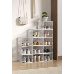 H&O Direct 12 Pack Plastic Shoe Storage Box in White White H&O Direct 12 Pack Plastic Shoe Storage Box in White White