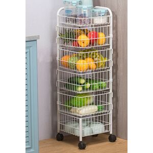 Living and Home 6-Tier Iron Wire Rotating Trolley Cart Scalable Spice Rack Vegetable Fruit Storage Basket for Kitchen in White Size: Large White L Living and Home 6-Tier Iron Wire Rotating Trolley Cart Scalable Spice Rack Vegetable Fruit Storage Basket for Kitchen in White Size: Large White L