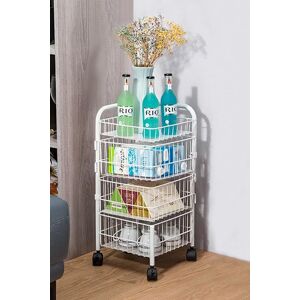 Living and Home 4-Layer Iron Wire Rotating Trolley Cart Scalable Spice Rack Vegetable Fruit Storage Basket Organizer for Kitchen Size: Small White S Living and Home 4-Layer Iron Wire Rotating Trolley Cart Scalable Spice Rack Vegetable Fruit Storage Basket Organizer for Kitchen Size: Small White S