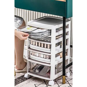 H&O Direct 4-tier Cosmetic Drawer Storage Trolley Mobile Rolling Utility Cart in White White H&O Direct 4-tier Cosmetic Drawer Storage Trolley Mobile Rolling Utility Cart in White White