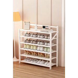 H&O Direct 6-Tier Foldable Bamboo Shoe Rack in White White H&O Direct 6-Tier Foldable Bamboo Shoe Rack in White White
