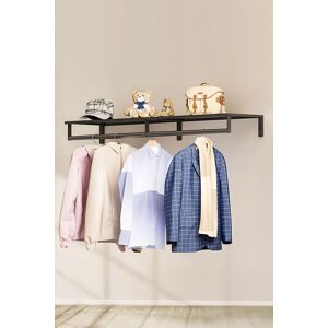 Living and Home Metal Wall Mounted Clothes Rack with Top Shelf, Hanging Rod Display Shelf Garment Rack in Black Black Living and Home Metal Wall Mounted Clothes Rack with Top Shelf, Hanging Rod Display Shelf Garment Rack in Black Black